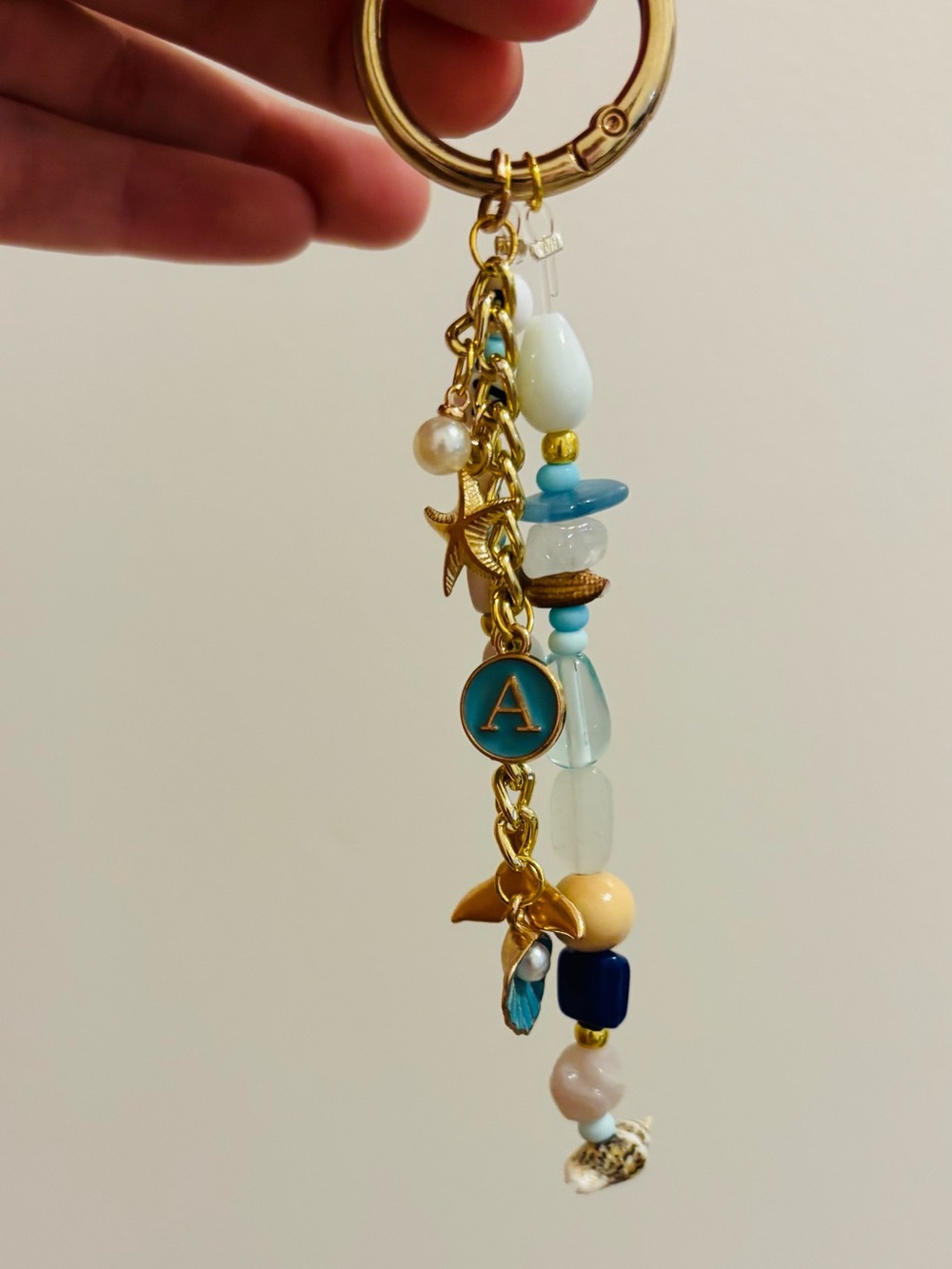 Gold and Blue Initial A Charm Keychain - Women Jewelry